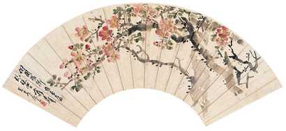 王个簃 桃花 扇片